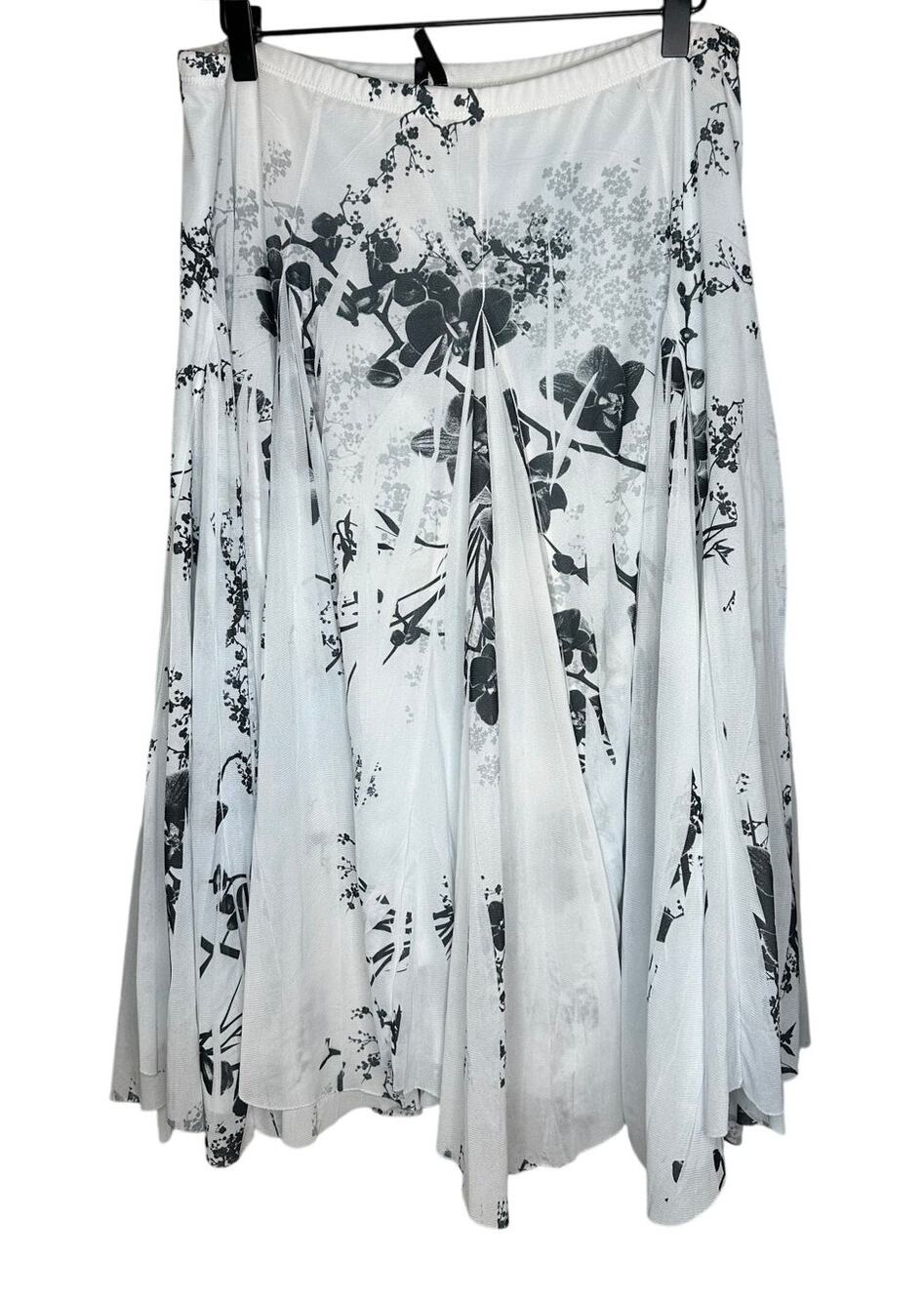 Maurices Skirt Women XL Blue White Floral Mesh Pleated Asymmetric Midi Fairycore